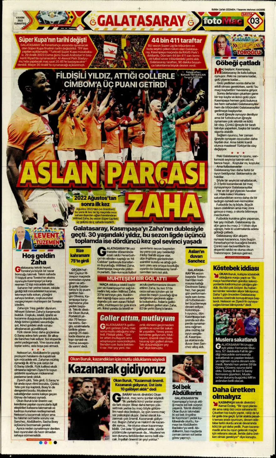 "Hesap farklı hedef aynı" (4 Kasım 2023 spor manşetleri) 12