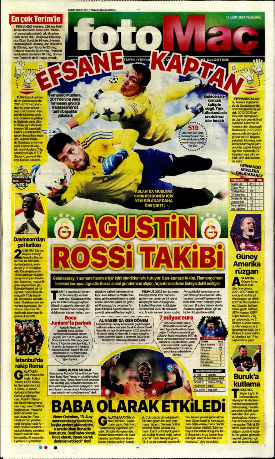 “İtalyan orta saha Fener'e” (17 Ekim 2024 spor manşetleri) 5