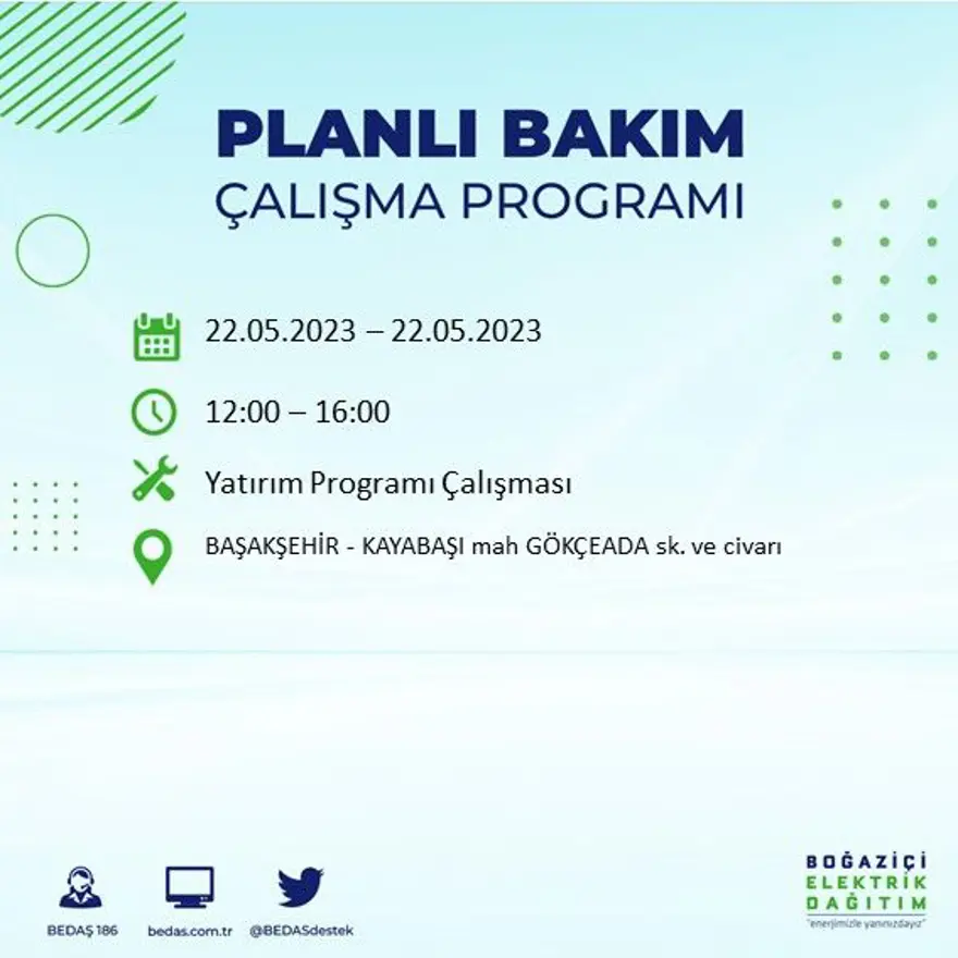İstanbul'un 22 ilçesinde elektrik kesintisi: Elektrikler ne zaman gelecek? (22 Mayıs BEDAŞ planlı elektrik kesintisi) 20