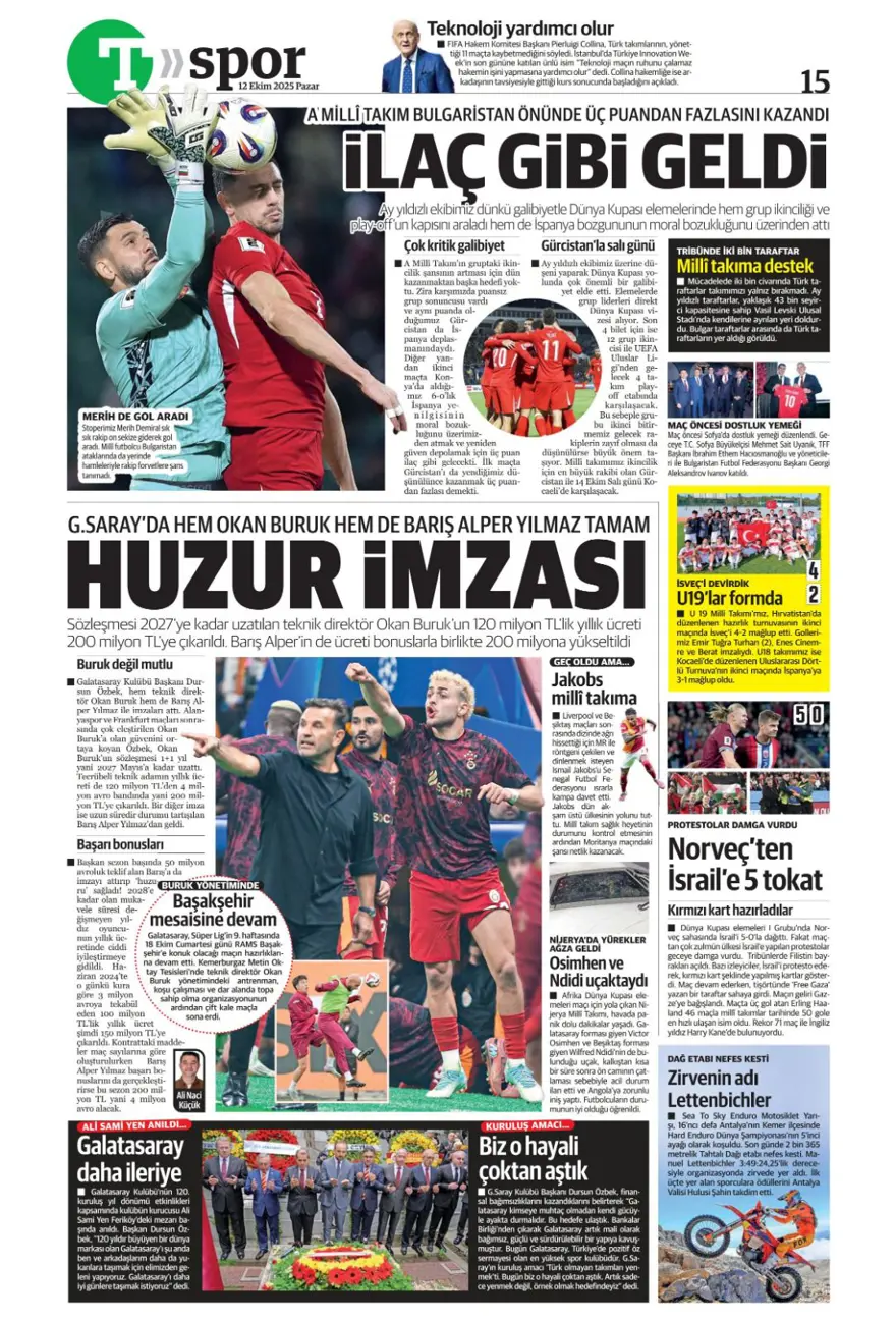 "Sofya'da tarihi zafer" (12 Ekim 2025 spor manşetleri) 28