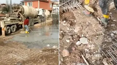 Kocaeli'de binanın temel kirişine beton yerine toprak