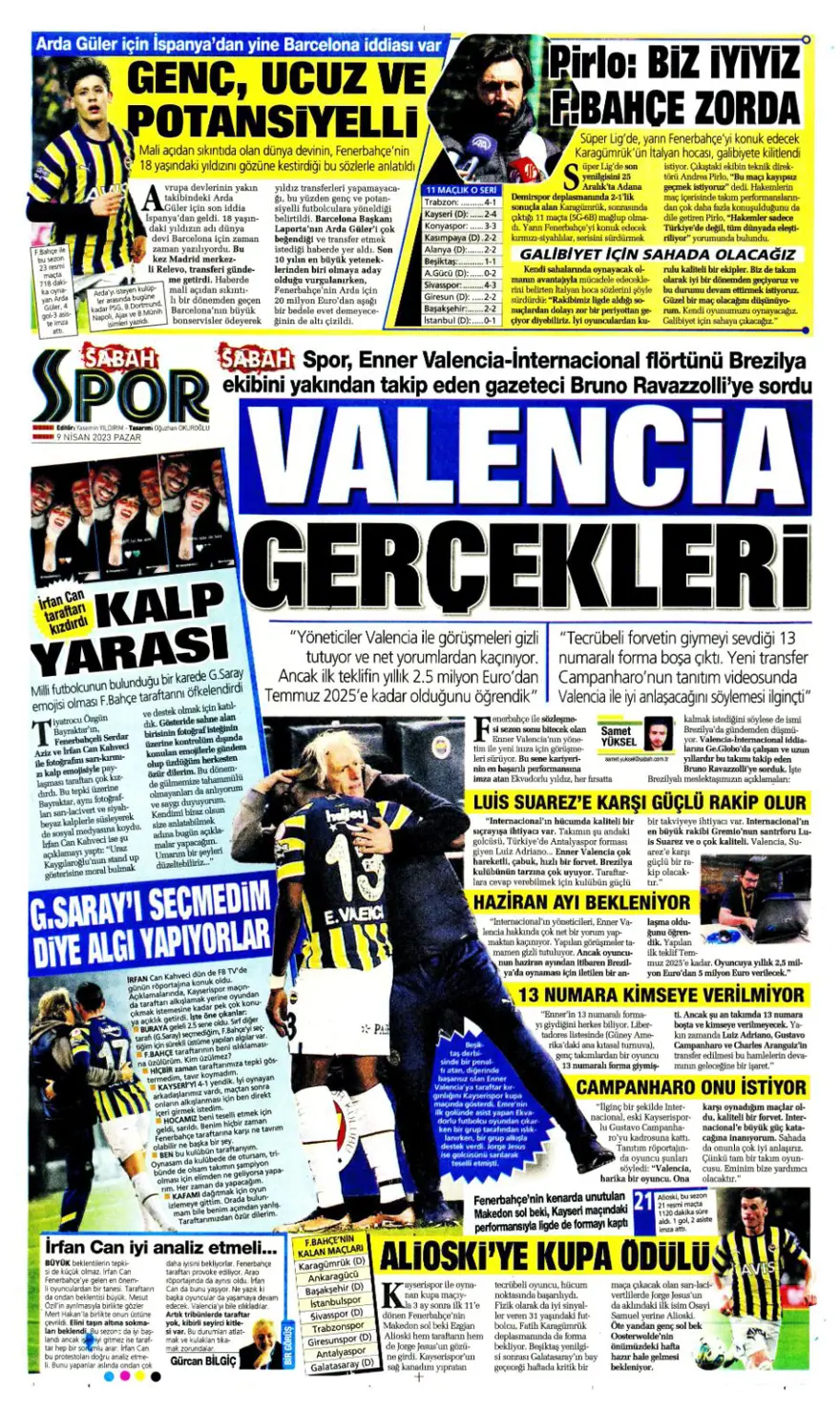 Günün spor manşetleri (9 Nisan 2023) 9