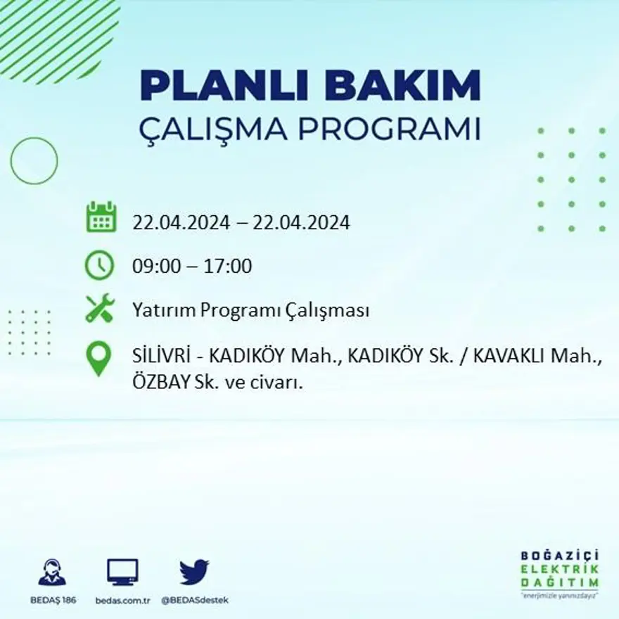22 Nisan tarihli BEDAŞ kesinti programı: İstanbul'un 18 ilçesinde elektrik kesintisi: Elektrikler ne zaman gelecek? 64 22 Nisan tarihli BEDAŞ kesinti programı: İstanbul'un 18 ilçesinde elektrik kesintisi: Elektrikler ne zaman gelecek? 64