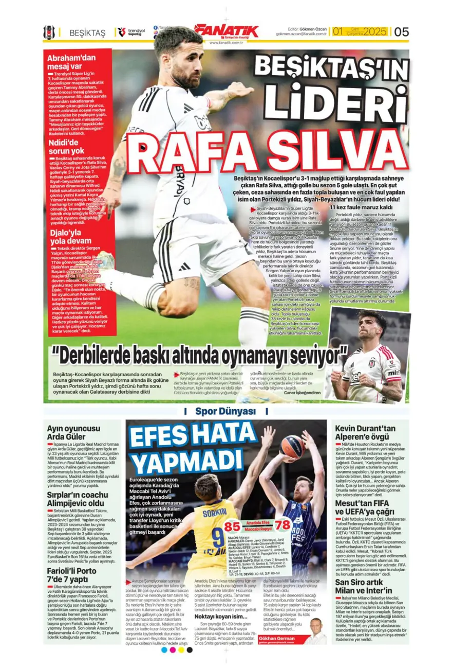 "Adı Aslan, işi destan" (1 Ekim 2025 spor manşetleri) 5