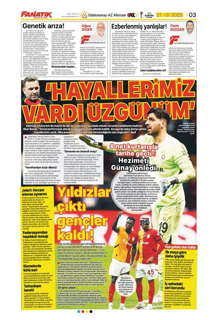 "Fener işi bitirdi" (21 Şubat 2025 spor manşetleri) 26