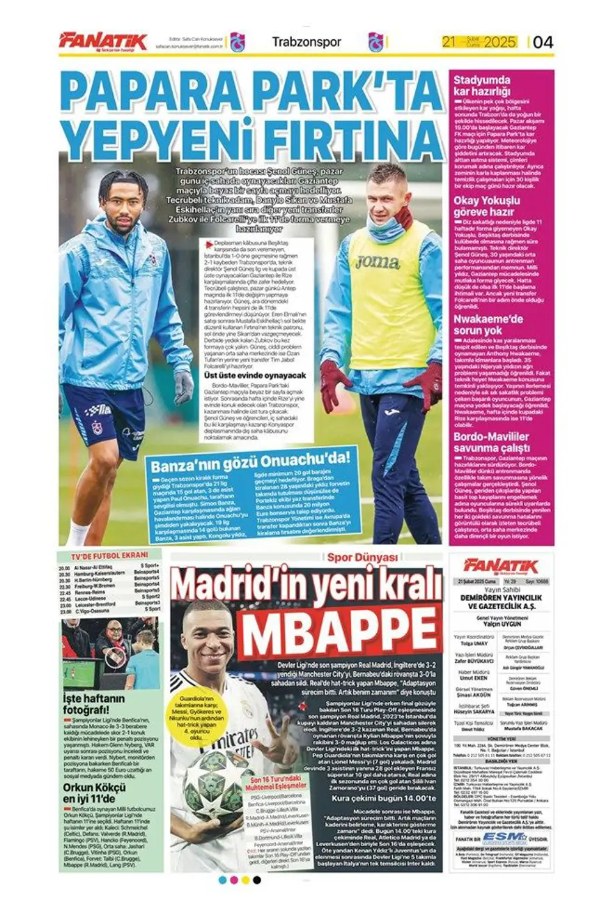 "Fener işi bitirdi" (21 Şubat 2025 spor manşetleri) 21