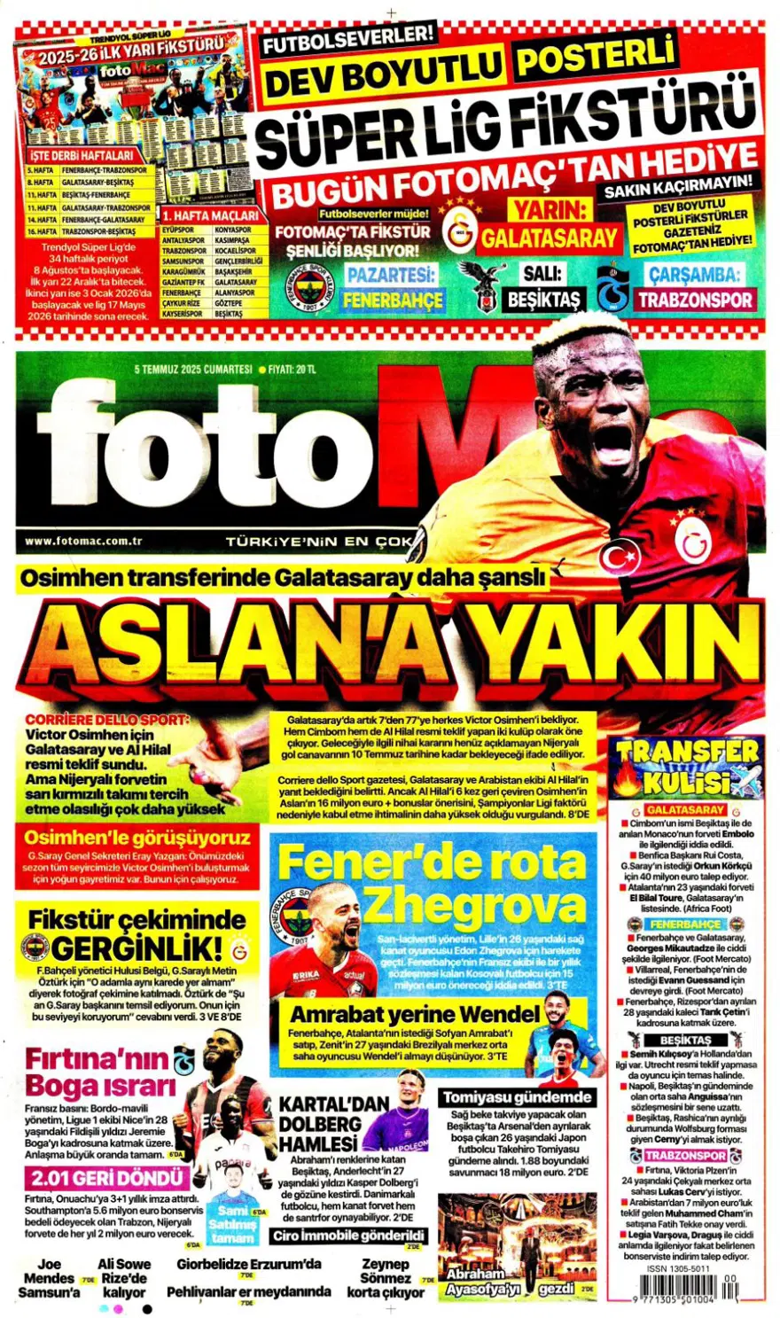 "Yine yeniden Mikautadze" (5 Temmuz 2025 spor manşetleri) 3