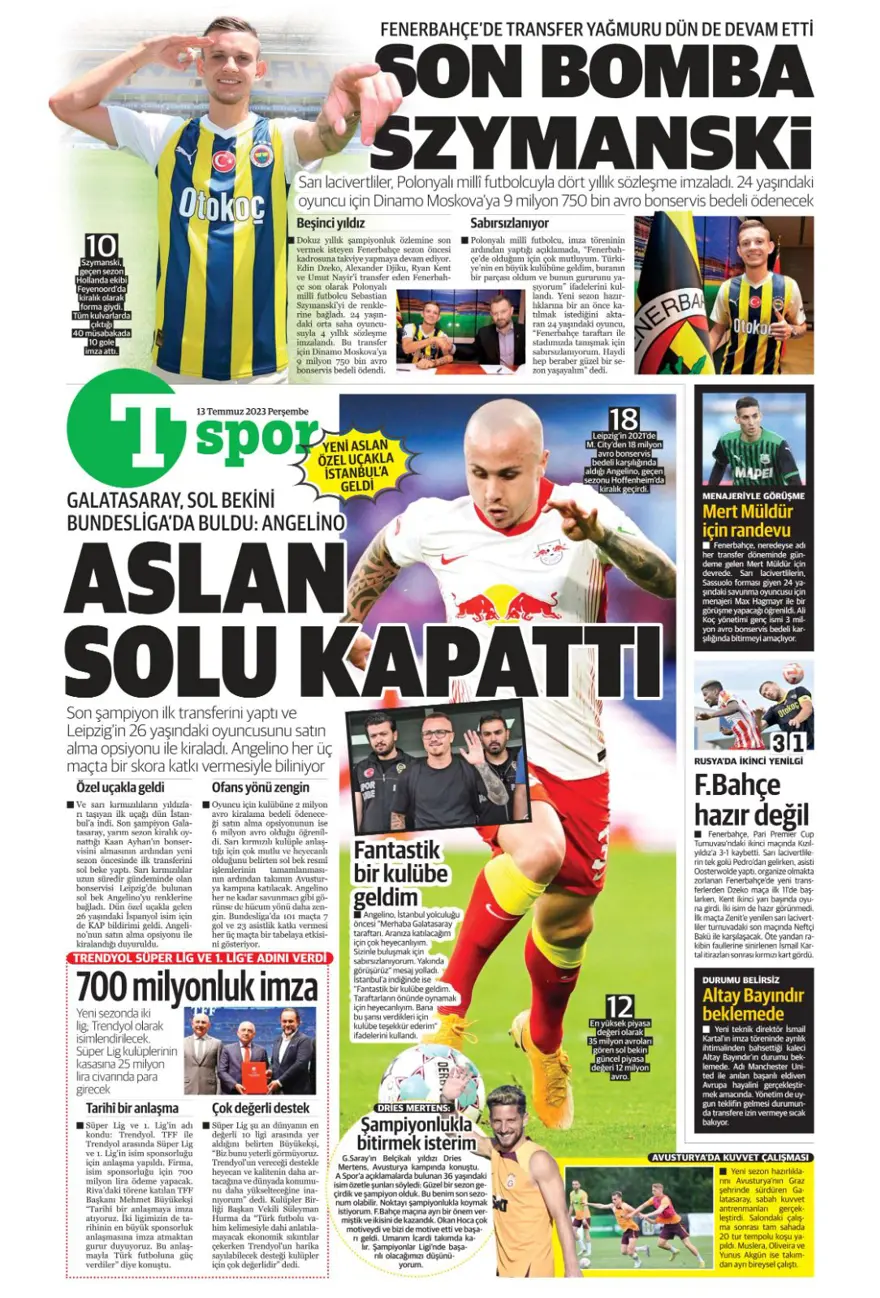 Günün spor manşetleri (13 Temmuz 2023) 13