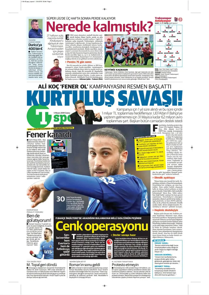 Günün spor manşetleri (5 Nisan 2019) 16