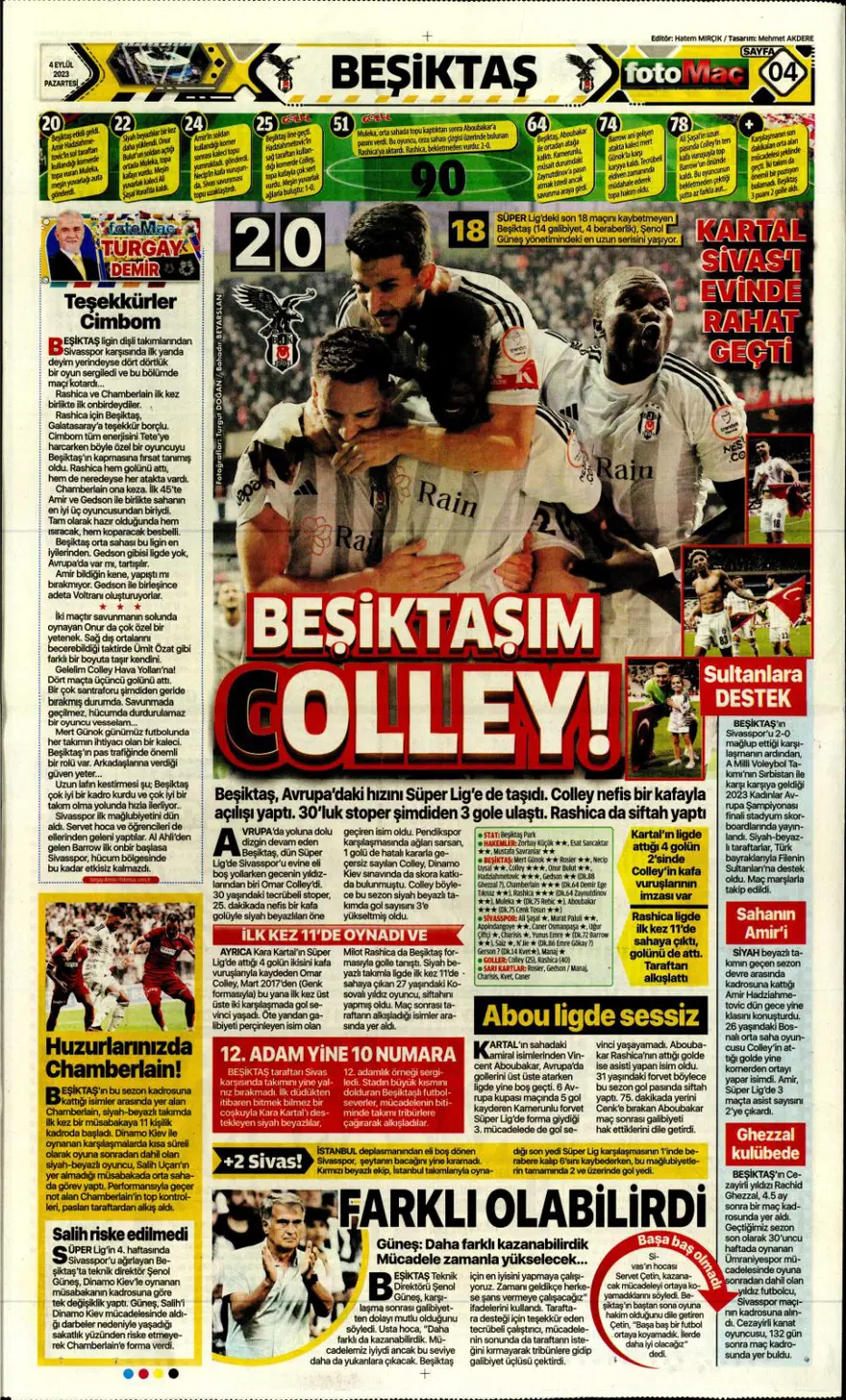 "Avrupa'nın Sultanları" (4 Eylül 2023 spor manşetleri) 5