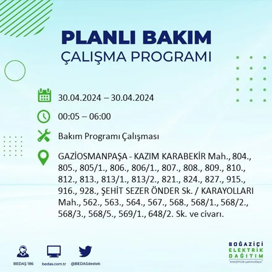 İstanbul'un 23 ilçesinde elektrik kesintisi: Elektrikler ne zaman gelecek? (30 Nisan tarihli BEDAŞ kesinti programı) 43