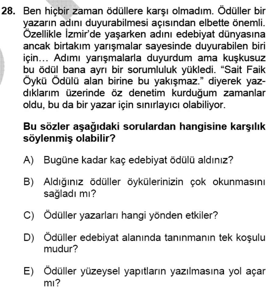 YGS Türkçe Soru ve Yanıtları 27