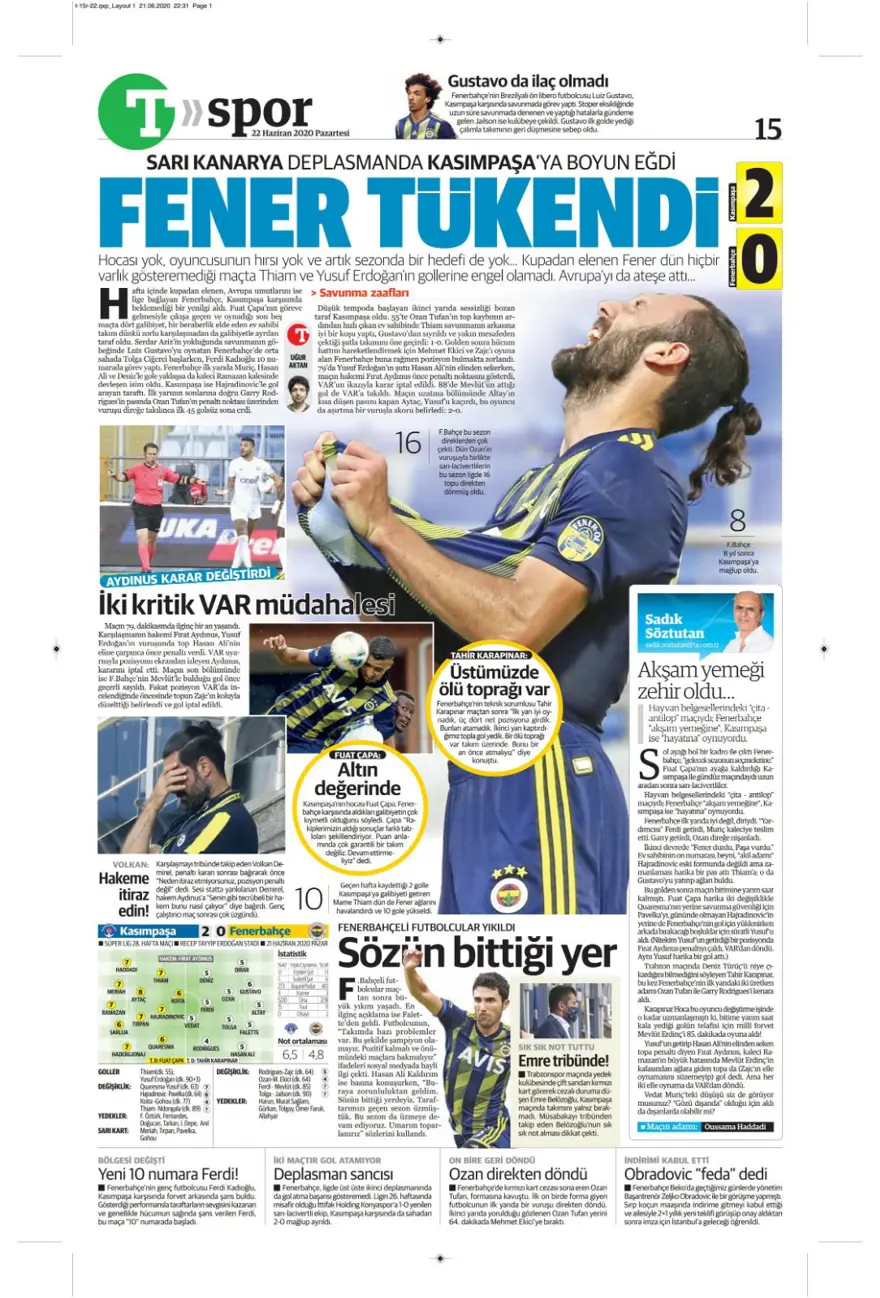 Günün spor manşetleri (22 Haziran 2020) 16