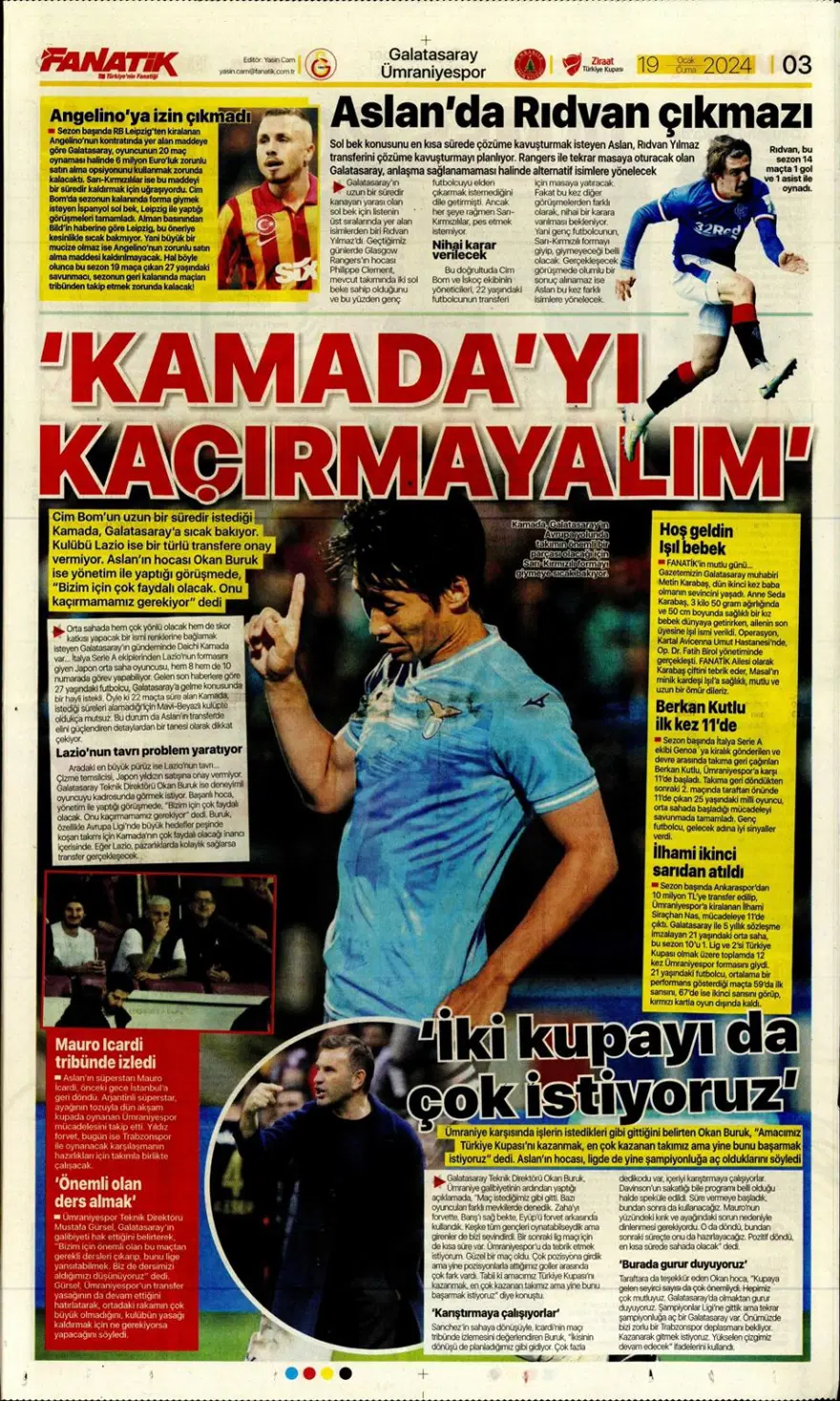 "Fenerbahçe'ye yeni Alex" (19 Ocak 2024 spor manşetleri) 19 "Fenerbahçe'ye yeni Alex" (19 Ocak 2024 spor manşetleri) 19