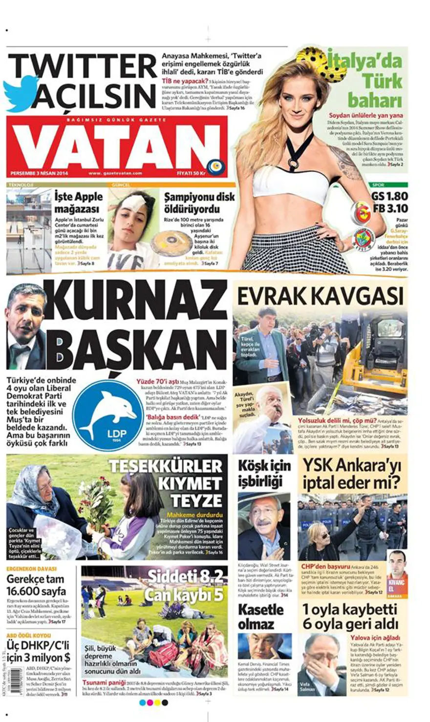 Günün gazete manşetleri - 3 Nisan 2014 5
