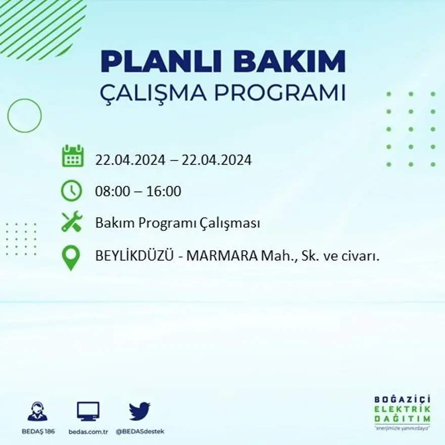 22 Nisan tarihli BEDAŞ kesinti programı: İstanbul'un 18 ilçesinde elektrik kesintisi: Elektrikler ne zaman gelecek? 23 22 Nisan tarihli BEDAŞ kesinti programı: İstanbul'un 18 ilçesinde elektrik kesintisi: Elektrikler ne zaman gelecek? 23