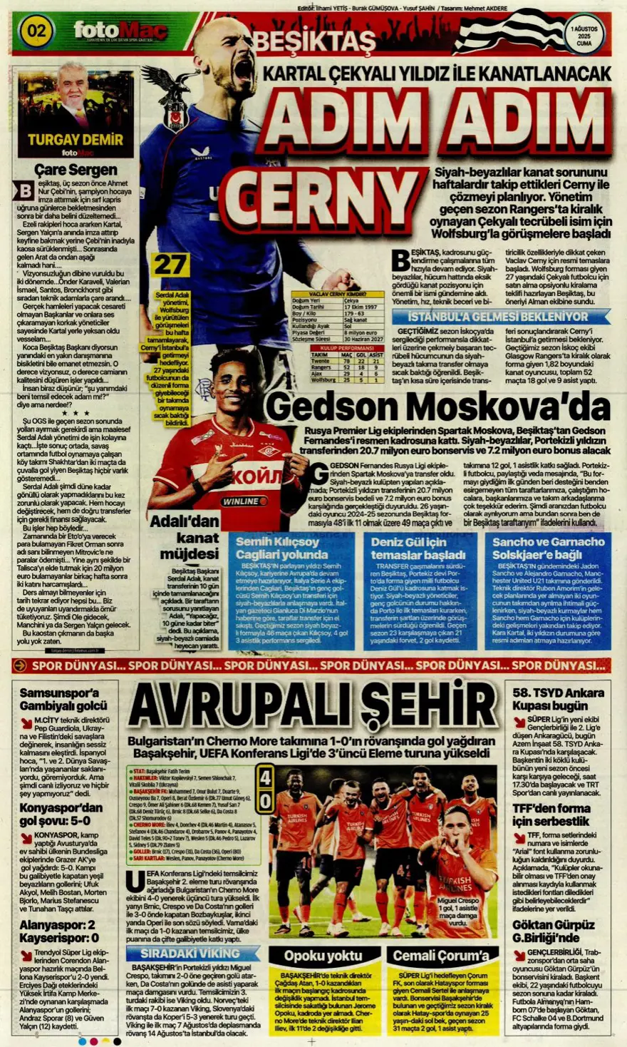 "Her yer karanlık" (1 Ağustos 2025 spor manşetleri) 5