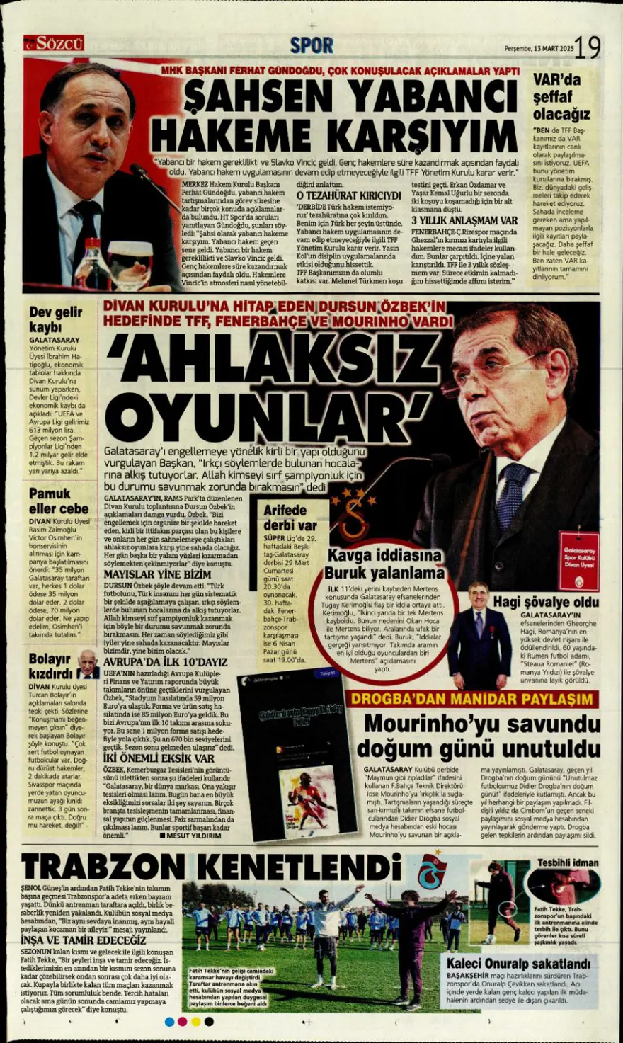 "Haydi Fener turla gel" (13 Mart 2025 spor manşetleri) 29