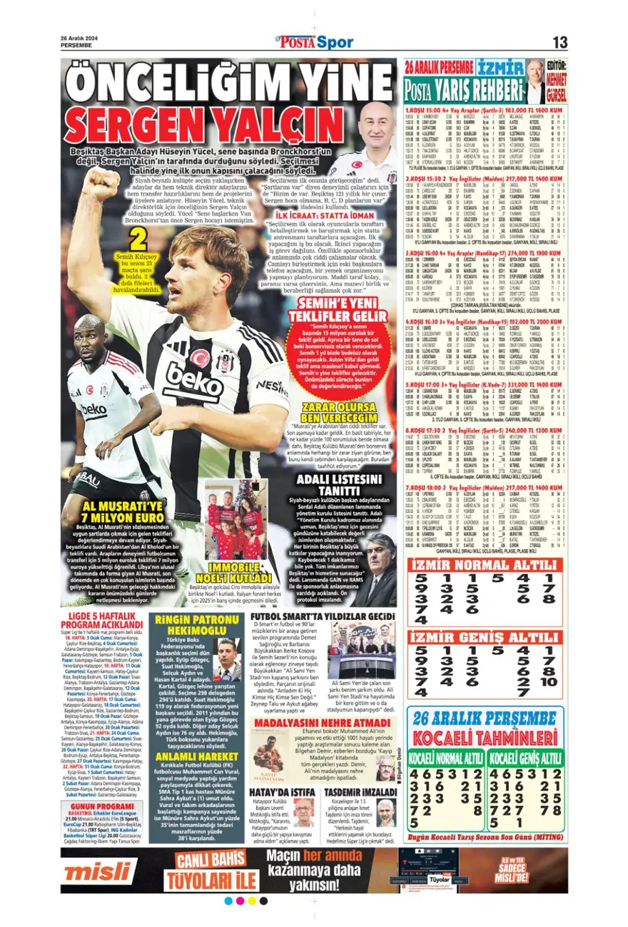 "Aslan'dan dev harekat" (26 Aralık 2024 spor manşetleri) 15