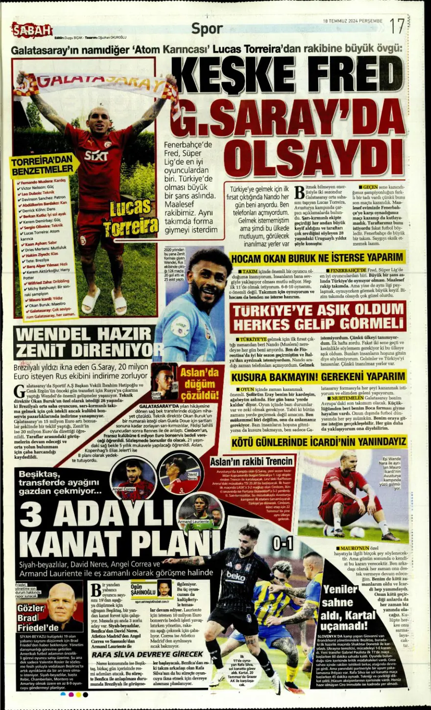 "Wendel'de yoğun mesai" (18 Temmuz 2024 spor manşetleri) 8