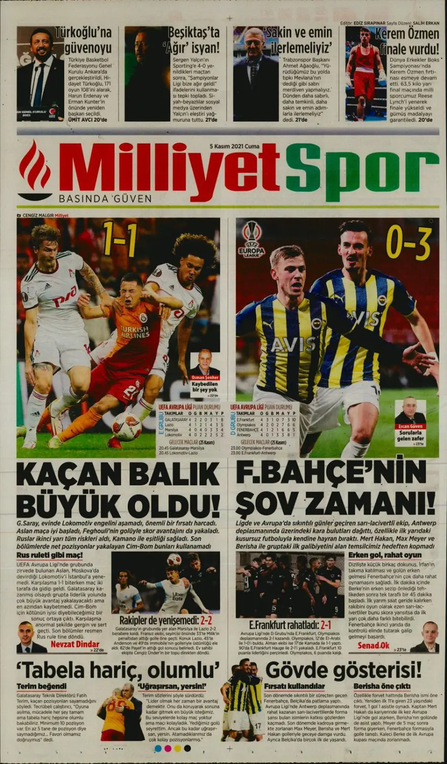 Günün spor manşetleri (5 Kasım 2021) 19
