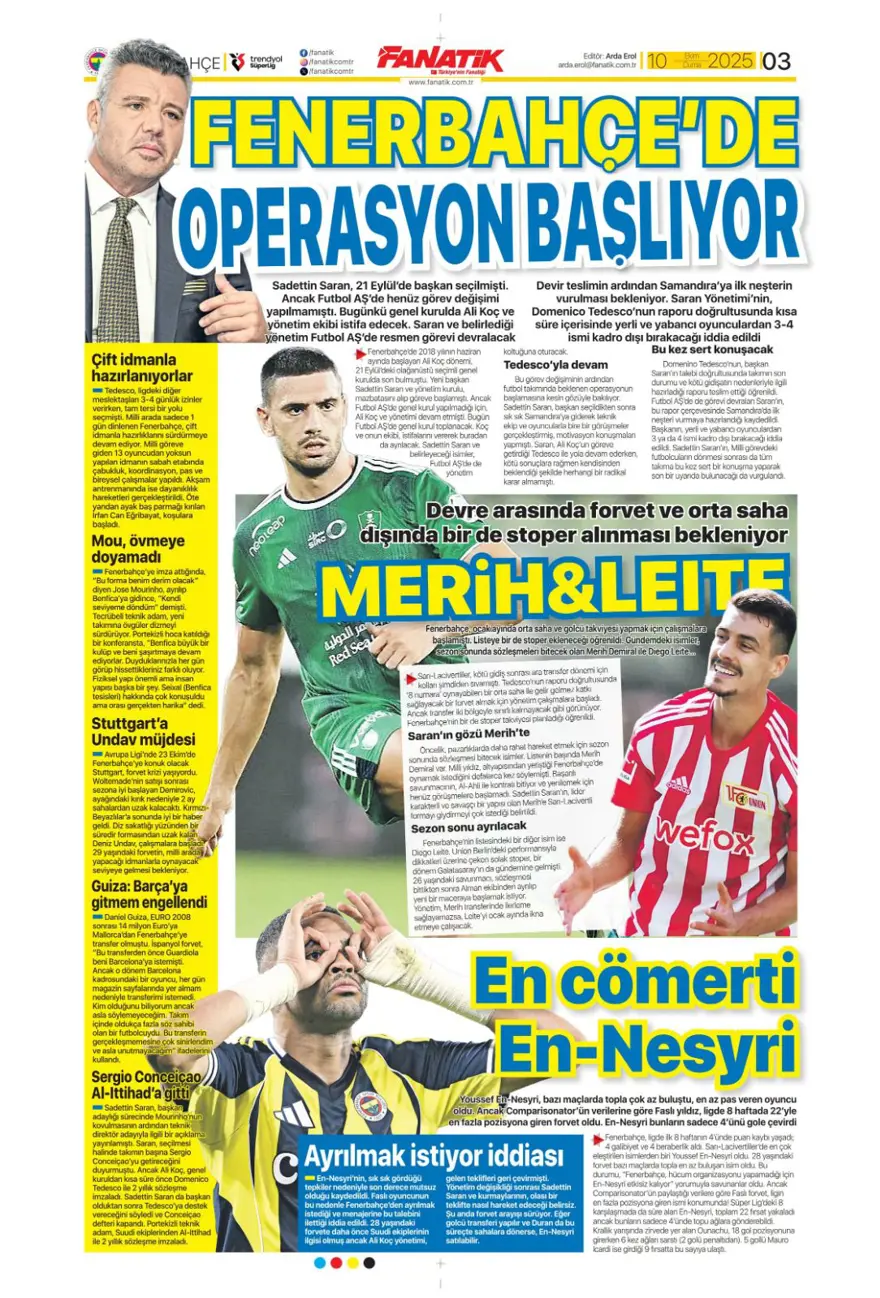 "Operasyon başlıyor" (10 Ekim 2025 spor manşetleri) 2 "Operasyon başlıyor" (10 Ekim 2025 spor manşetleri) 2