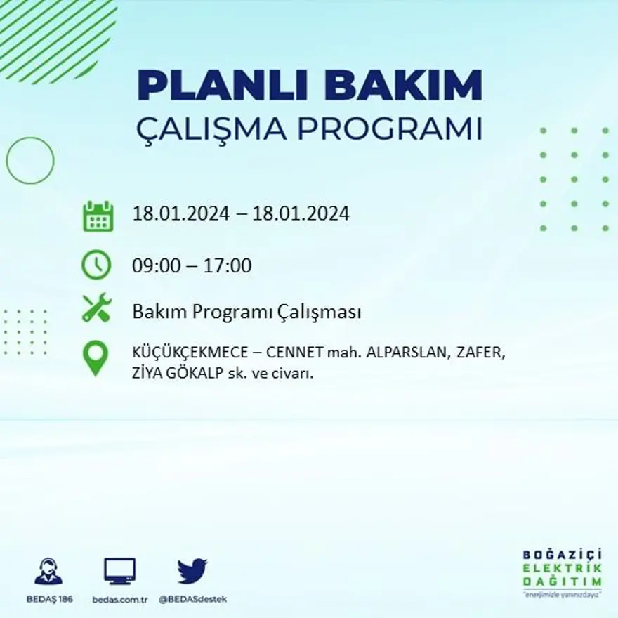 İstanbul'un 17 ilçesinde elektrik kesintisi yaşanacak: Elektrikler ne zaman gelecek? (18 Ocak BEDAŞ kesinti programı) 33
