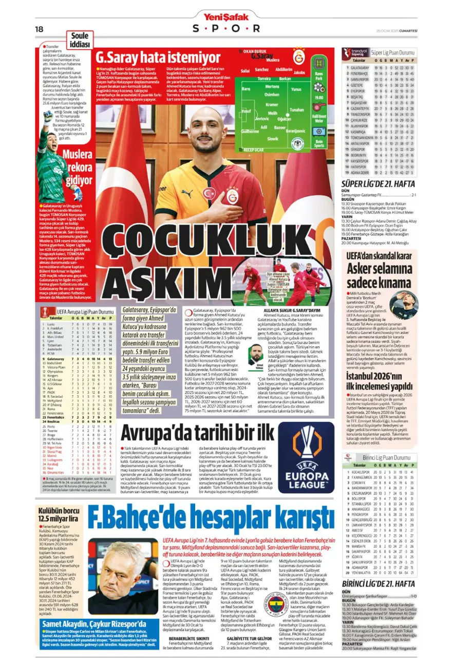 "Aslan'dan Talisca atağı" (25 Ocak 2025 spor manşetleri) 34