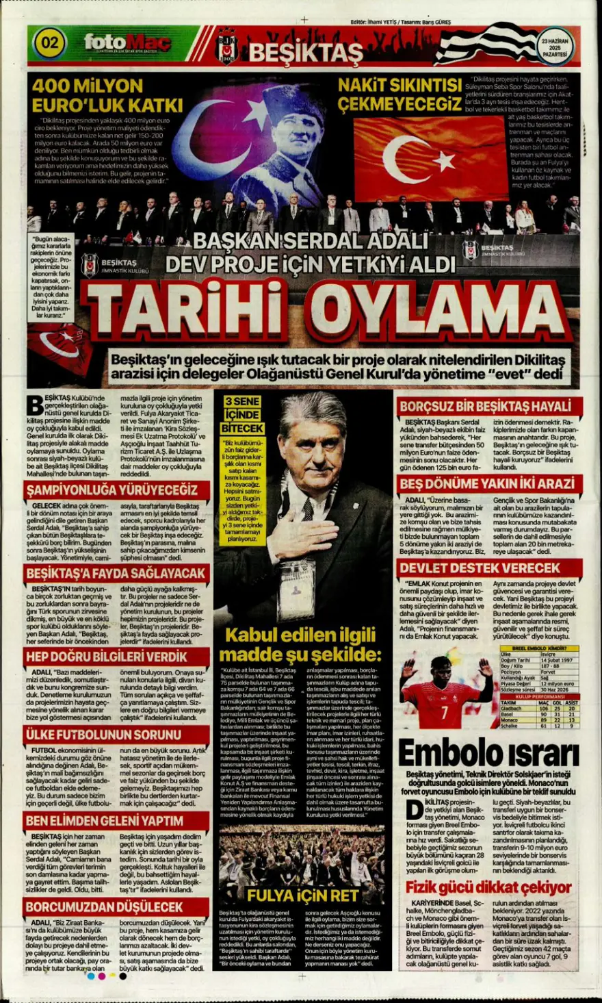 "Hedef Sancho, rakip Napoli" (23 Haziran 2025 spor manşetleri) 4