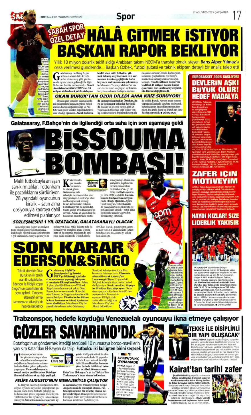 "Bitsin bu hasret" (27 Ağustos spor manşetleri) 17