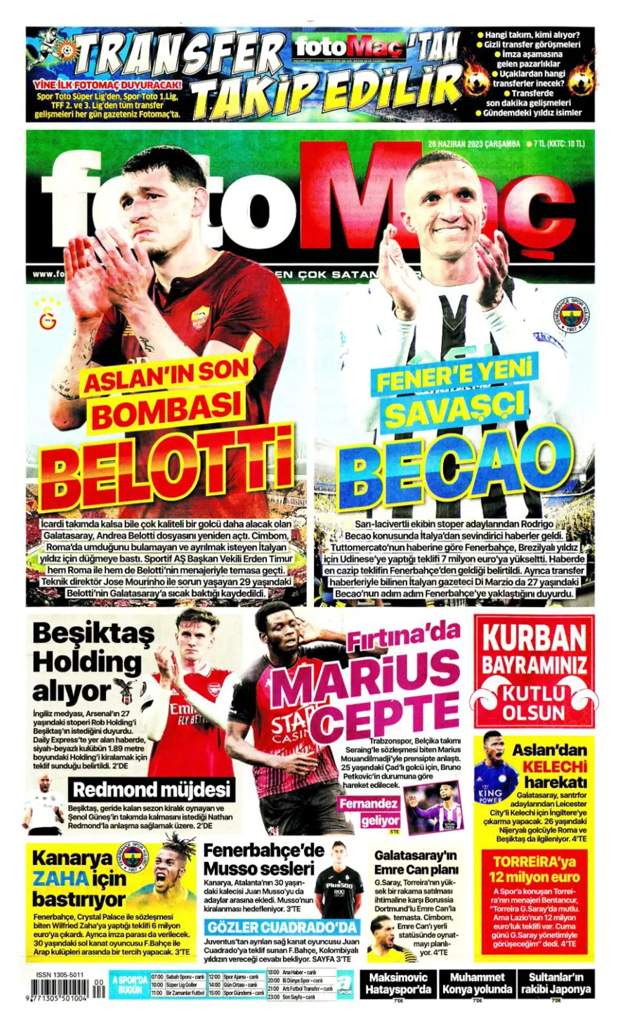 Günün spor manşetleri (28 Haziran 2023) 8