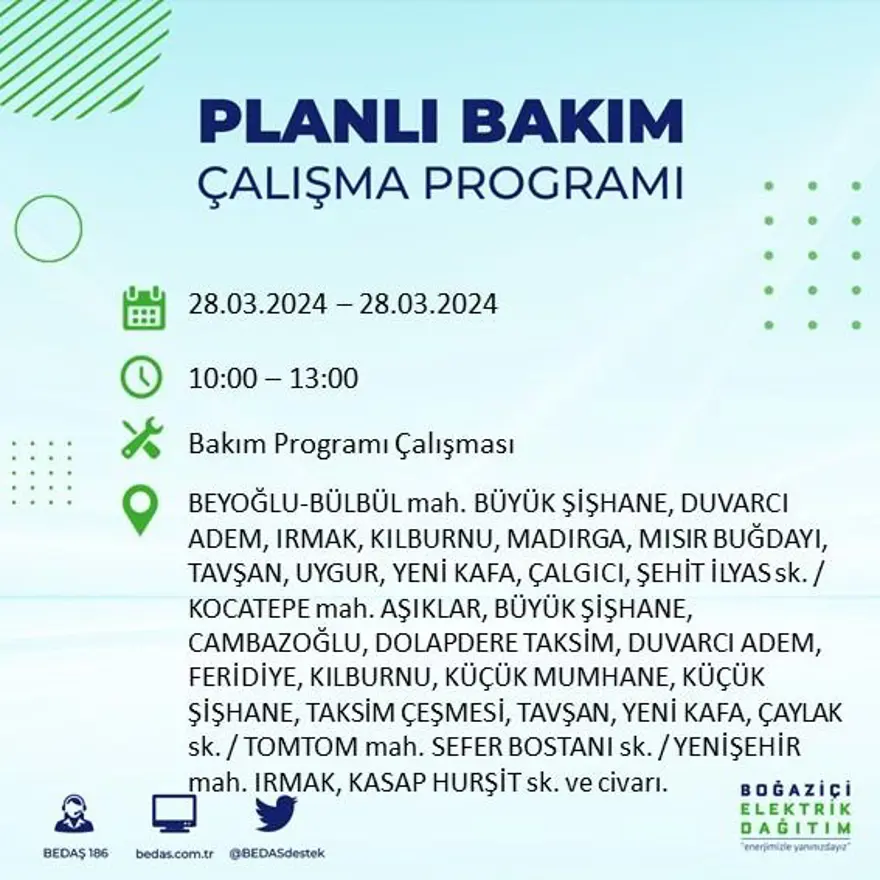 İstanbul'un 19 ilçesinde elektrik kesintisi: Elektrikler ne zaman gelecek? (28 Mart tarihli BEDAŞ kesinti programı) 19