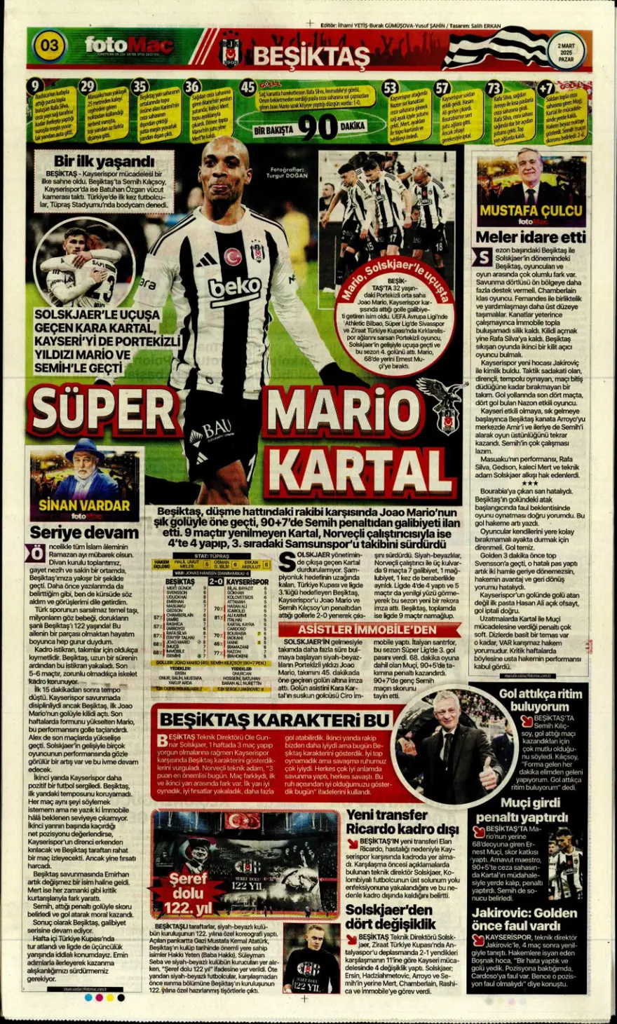 "Süper Lig'de pazar ateşi" (2 Mart 2025 spor manşetleri) 2