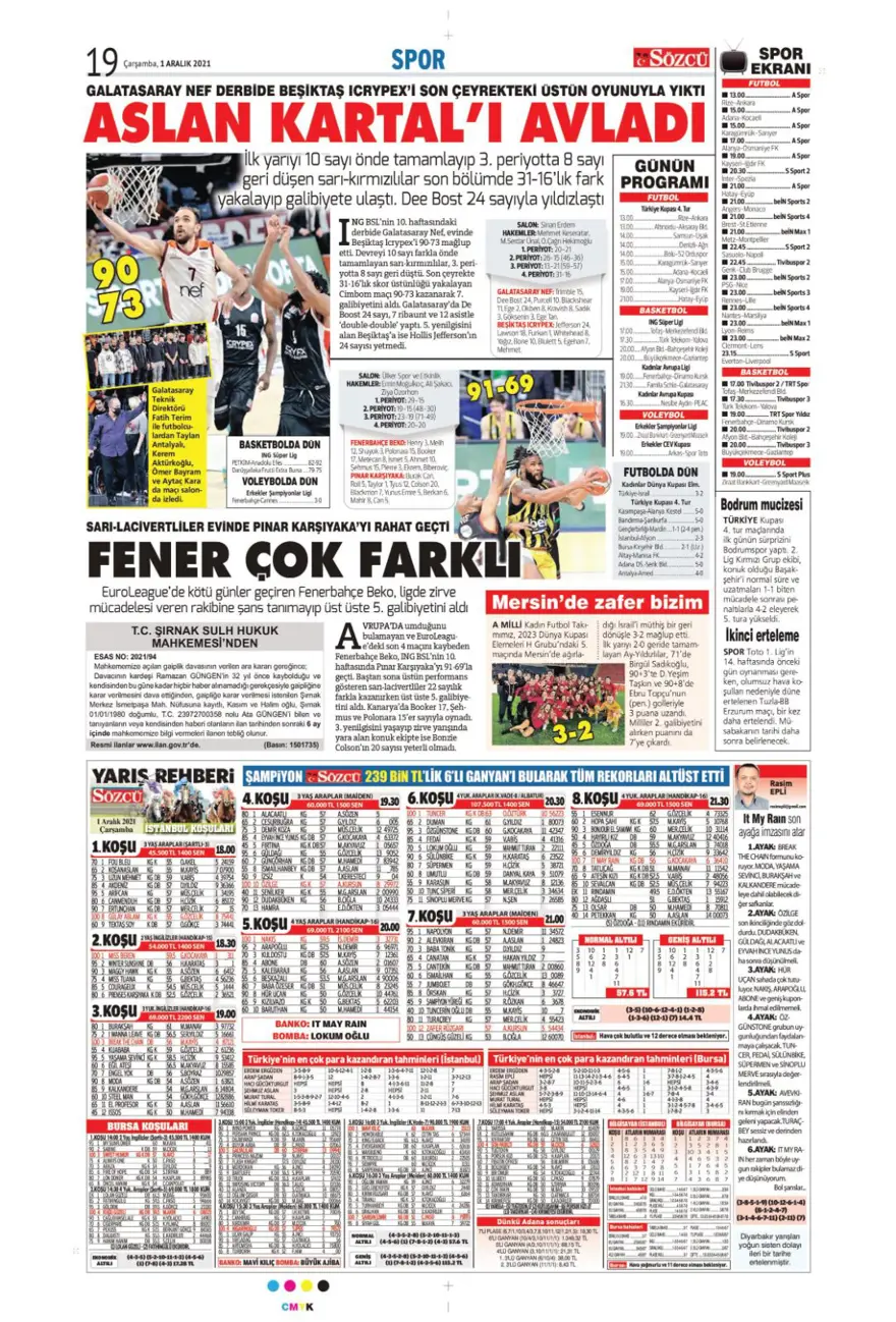 Günün spor manşetleri (1 Aralık 2021) 9