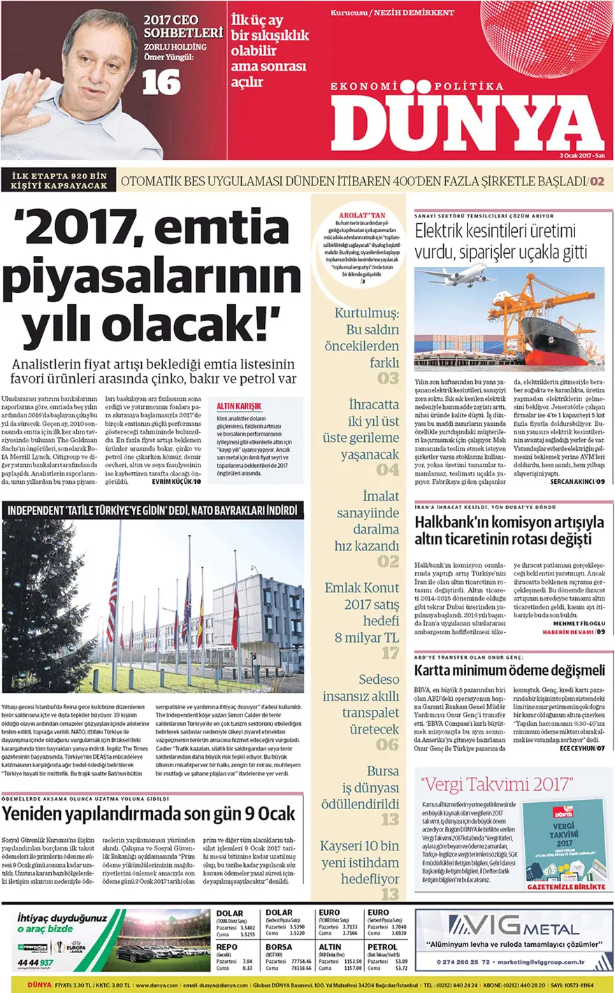 Günün gazete manşetleri - 3 Ocak 2016 10