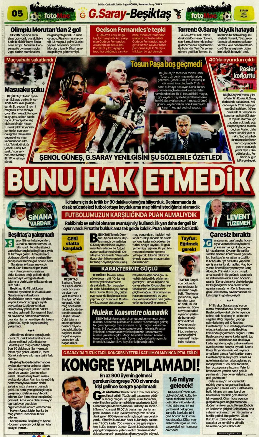 Günün spor manşetleri (6 Kasım 2022) 6