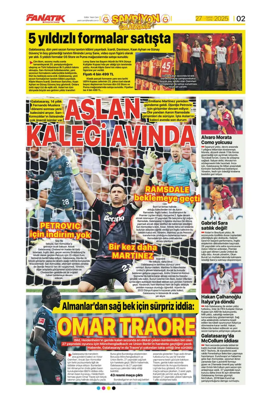 "Aslan'ın stoperi Real'den geliyor" (27 Haziran 2025 spor manşetleri) 1