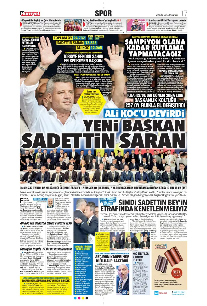 "Başkanı değişti, kaderi değişmedi" (22 Eylül spor manşetleri) 13