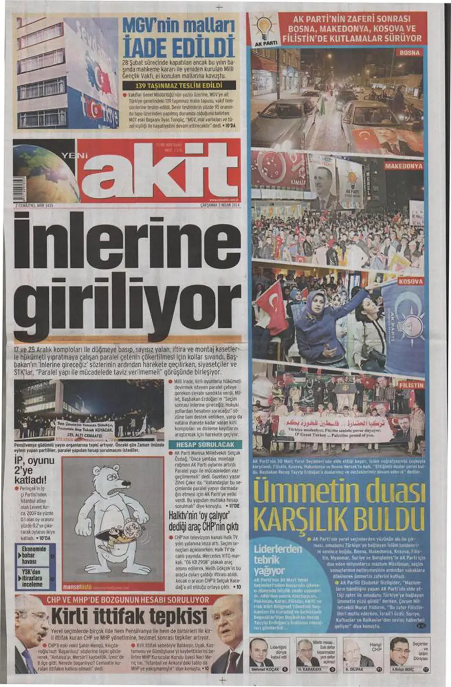 Günün gazete manşetleri - 2 Nisan 2014 9 Günün gazete manşetleri - 2 Nisan 2014 9
