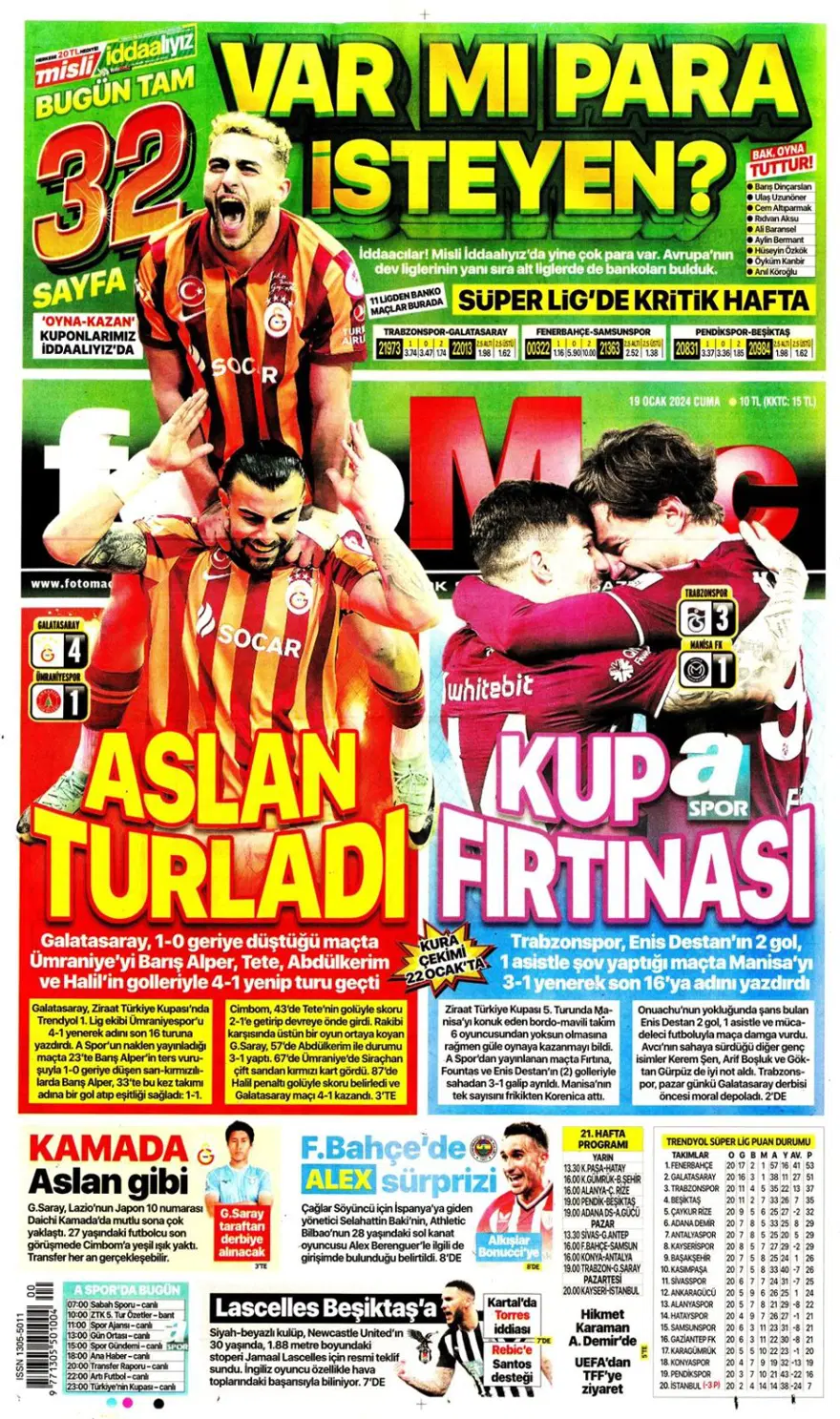 "Fenerbahçe'ye yeni Alex" (19 Ocak 2024 spor manşetleri) 2 "Fenerbahçe'ye yeni Alex" (19 Ocak 2024 spor manşetleri) 2
