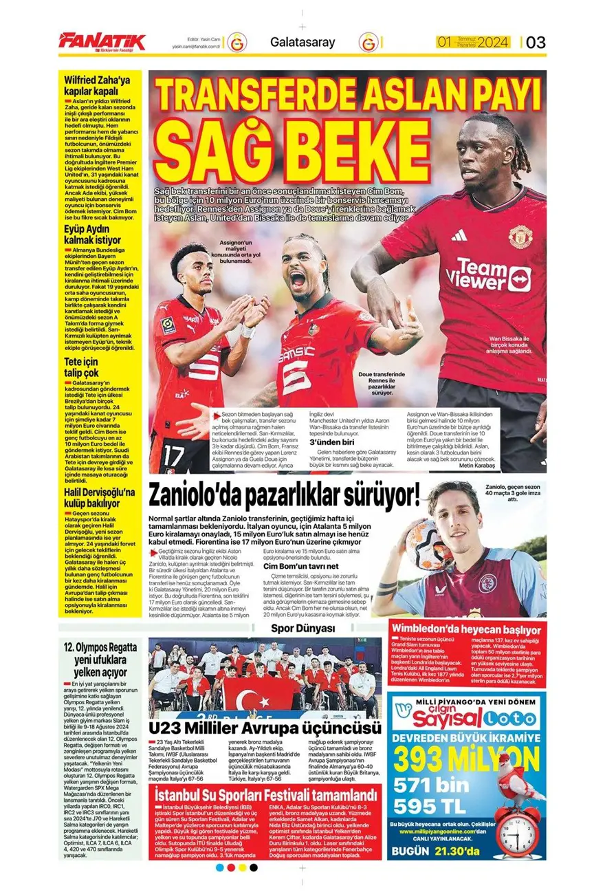 "Türkiye intikam için hevesli" (1 Temmuz 2024 spor manşetleri) 24