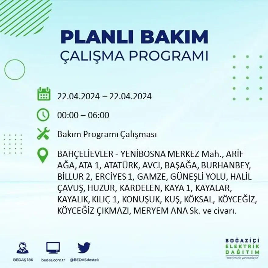 22 Nisan tarihli BEDAŞ kesinti programı: İstanbul'un 18 ilçesinde elektrik kesintisi: Elektrikler ne zaman gelecek? 16 22 Nisan tarihli BEDAŞ kesinti programı: İstanbul'un 18 ilçesinde elektrik kesintisi: Elektrikler ne zaman gelecek? 16