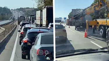 Devrilen tır yolu kapattı, kilometrelerce kuyruk oluştu