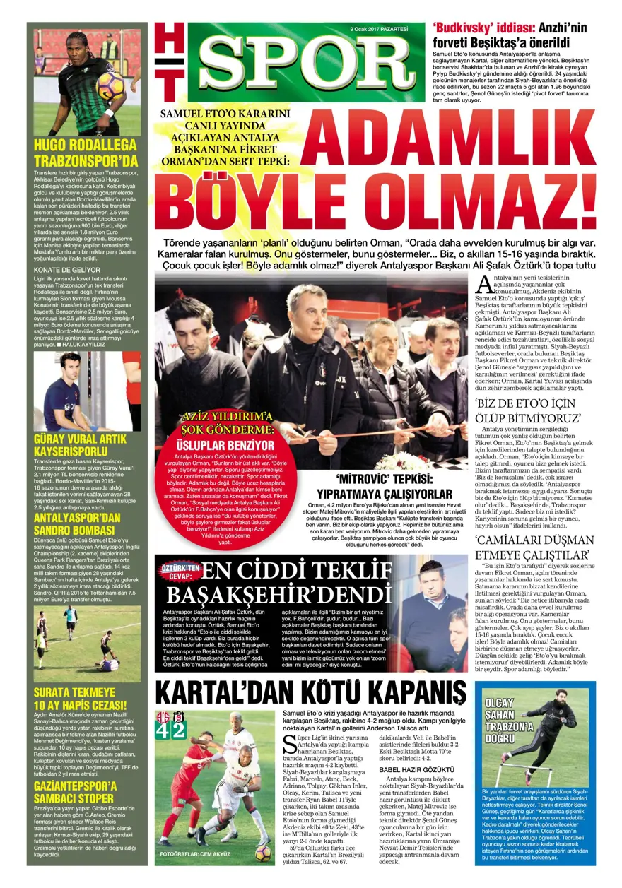 Günün spor manşetleri (09 Ocak 2017) 10