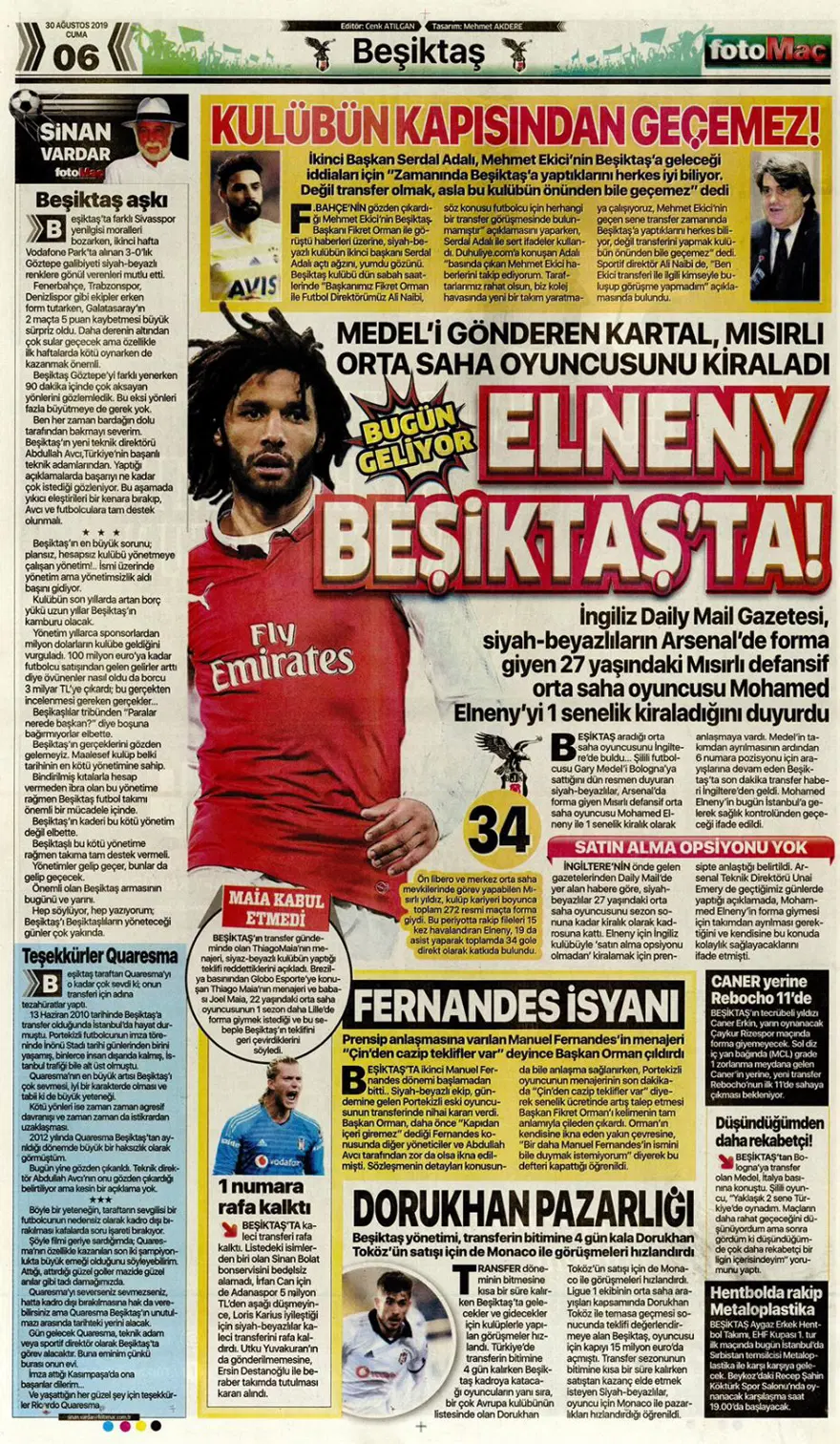 Günün spor manşetleri (30 Ağustos 2019) 7