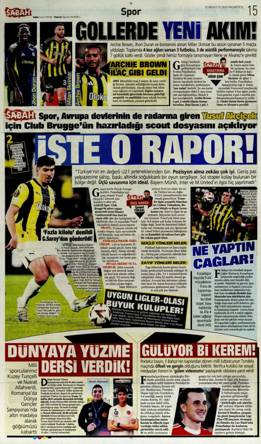 "3 puandan fazlası" (25 Ağustos spor manşetleri) 18