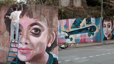 Azerbaycanlı ressam, Mattia Ahmet Minguzzi'nin portresini duvara resmetti