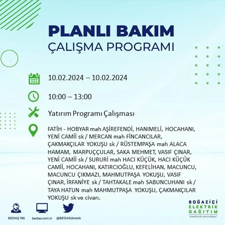 İstanbul'un 17 ilçesinde elektrik kesintisi yaşanacak: Elektrikler ne zaman gelecek? (10 Şubat BEDAŞ kesinti programı) 20 İstanbul'un 17 ilçesinde elektrik kesintisi yaşanacak: Elektrikler ne zaman gelecek? (10 Şubat BEDAŞ kesinti programı) 20
