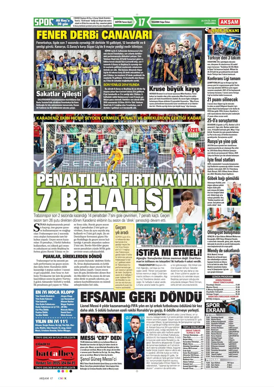 Günün spor manşetleri (25 Eylül 2019) 1