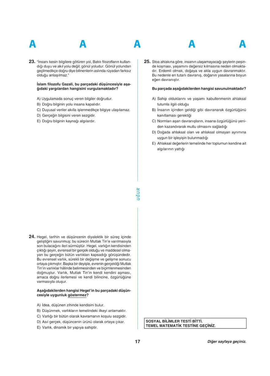 Uğur Okulları YKS - TYT deneme sınavı 16